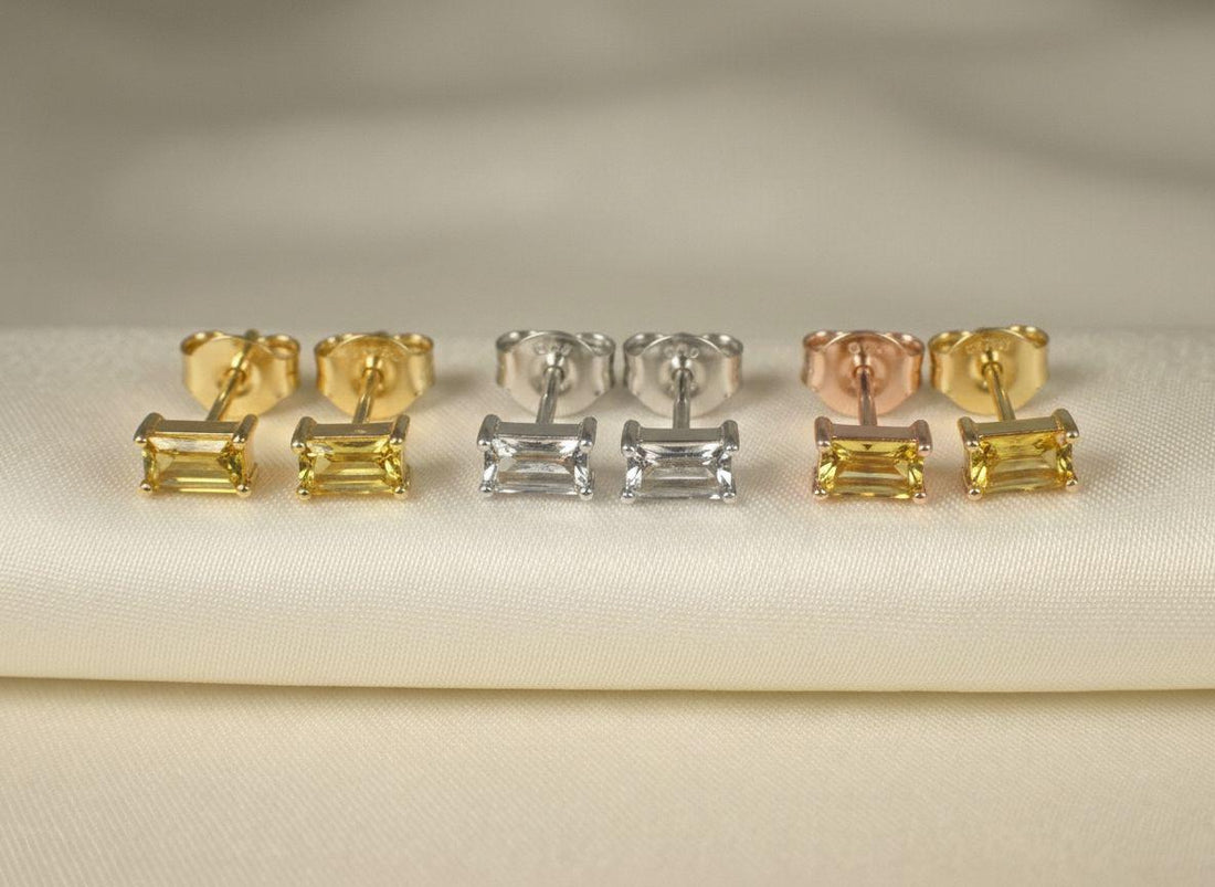 Emerald Cut Citrine Stud Earrings, November Birthstone Jewelry, Dainty Yellow Gemstone Earrings, Birthday Gift for Her