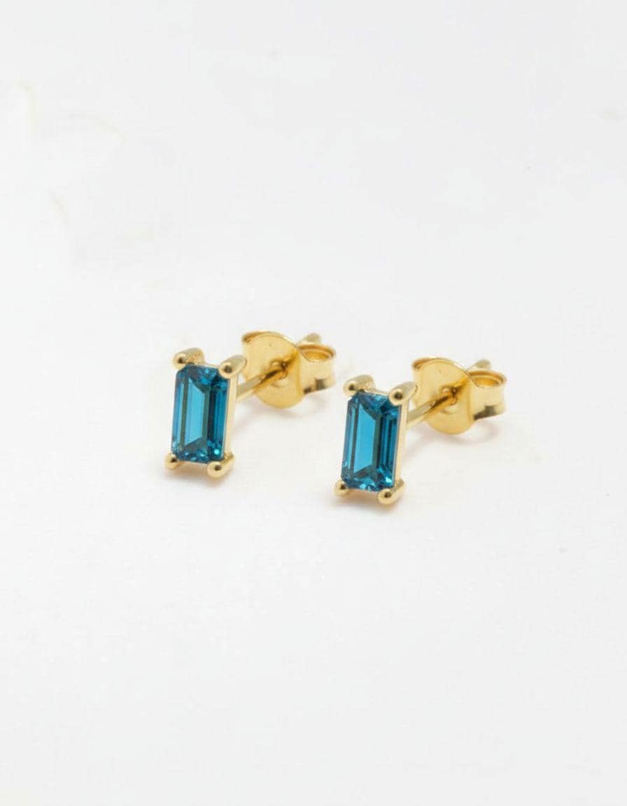 Blue Zircon Stud Earrings, December Birthstone Earrings, Baguette Blue Gemstone Studs, Minimalist Birthday Gift for Her