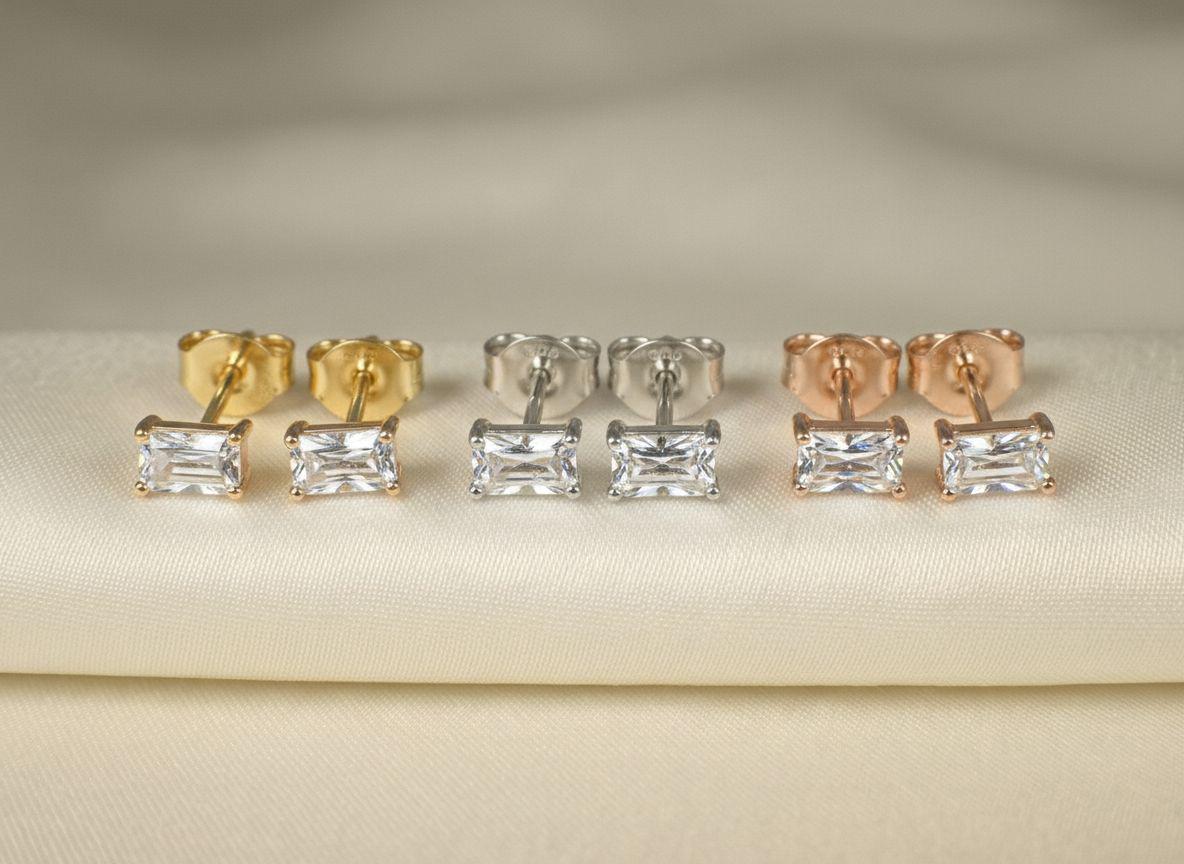 Lab-Grown Diamond Stud Earrings Baguette Cut April Birthstone Minimalist Jewelry Birthday Gift for Her