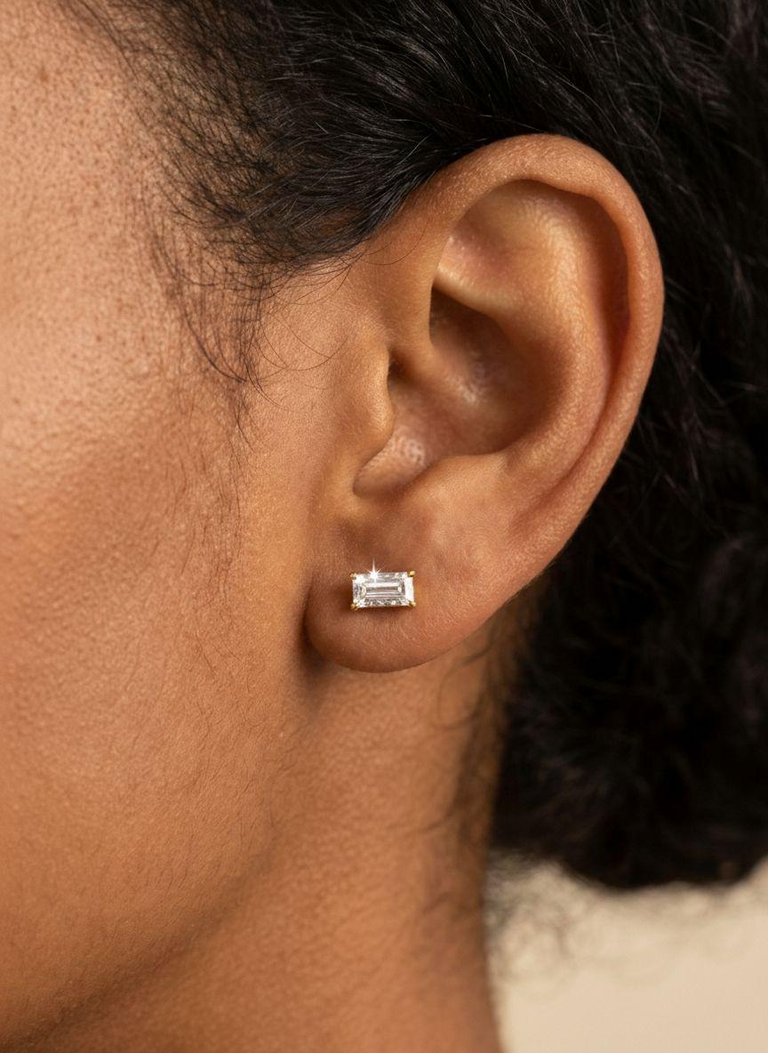 Lab-Grown Diamond Stud Earrings Baguette Cut April Birthstone Minimalist Jewelry Birthday Gift for Her