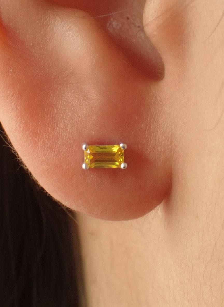 Emerald Cut Yellow Sapphire Stud Earrings, September Birthstone Jewelry, Dainty Gemstone Earrings, Mother’s Day Gift for Her