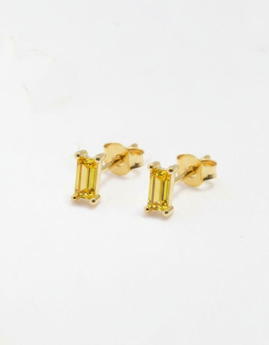 Emerald Cut Yellow Sapphire Stud Earrings, September Birthstone Jewelry, Dainty Gemstone Earrings, Mother’s Day Gift for Her