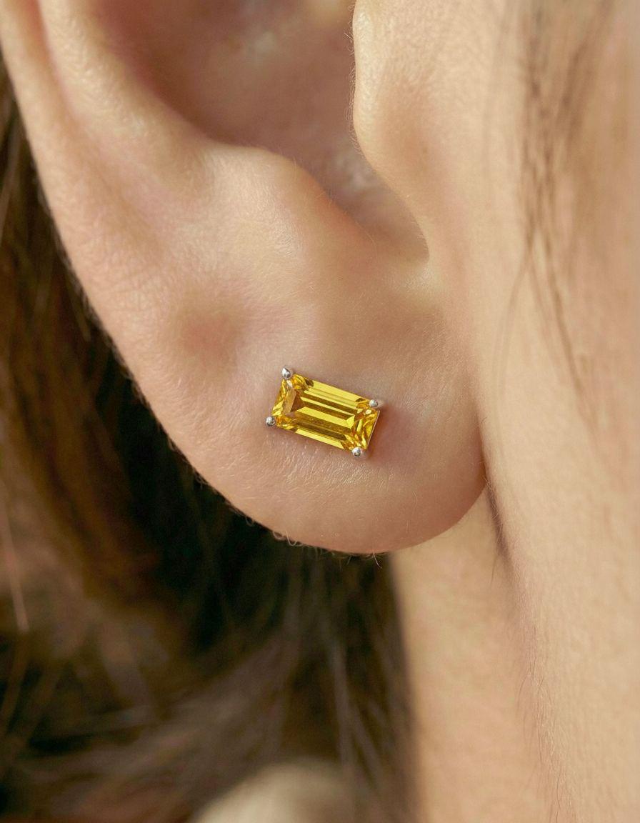 Emerald Cut Yellow Sapphire Stud Earrings, September Birthstone Jewelry, Dainty Gemstone Earrings, Mother’s Day Gift for Her