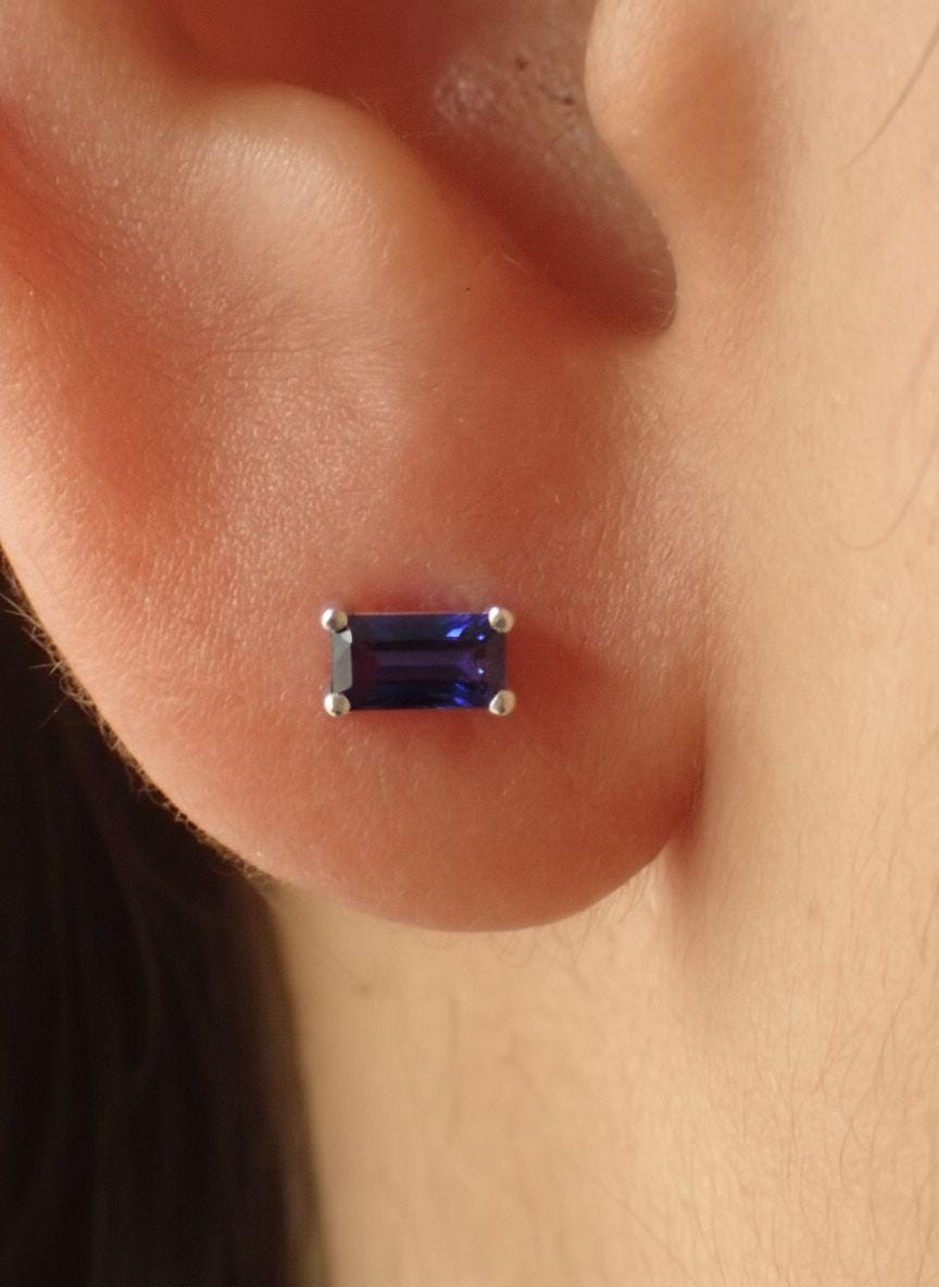 London Blue Topaz Emerald Cut Stud Earrings - December Birthstone Birthday Gift Baguette Earrings