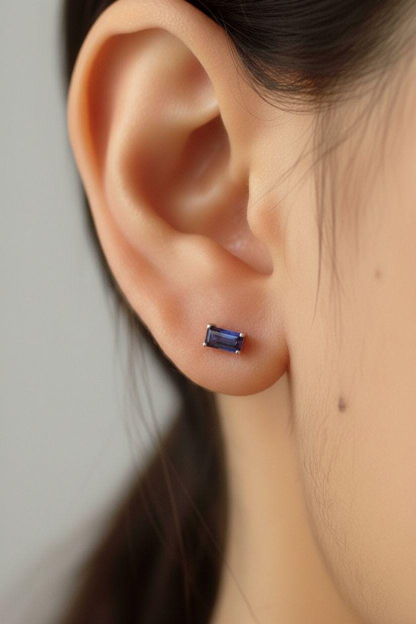London Blue Topaz Emerald Cut Stud Earrings - December Birthstone Birthday Gift Baguette Earrings