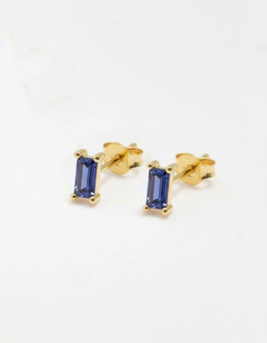London Blue Topaz Emerald Cut Stud Earrings - December Birthstone Birthday Gift Baguette Earrings