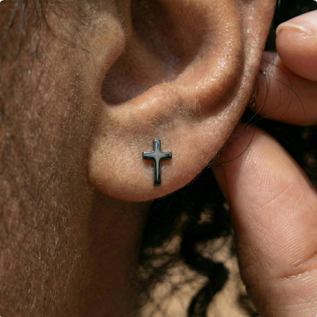 Gold Cross Stud Earrings for Baptism Gift | Dainty Christian Earrings | First Communion Jewelry | 18K Gold Religious Studs