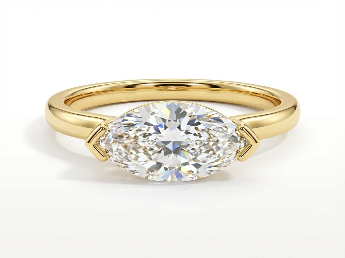 East West Marquise CZ Travel Ring | Minimalist Solitaire Engagement Ring | Vacation Replacement Ring | Dainty East West Marquise Ring