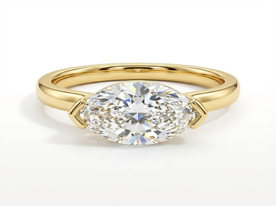 East West Marquise CZ Travel Ring | Minimalist Solitaire Engagement Ring | Vacation Replacement Ring | Dainty East West Marquise Ring
