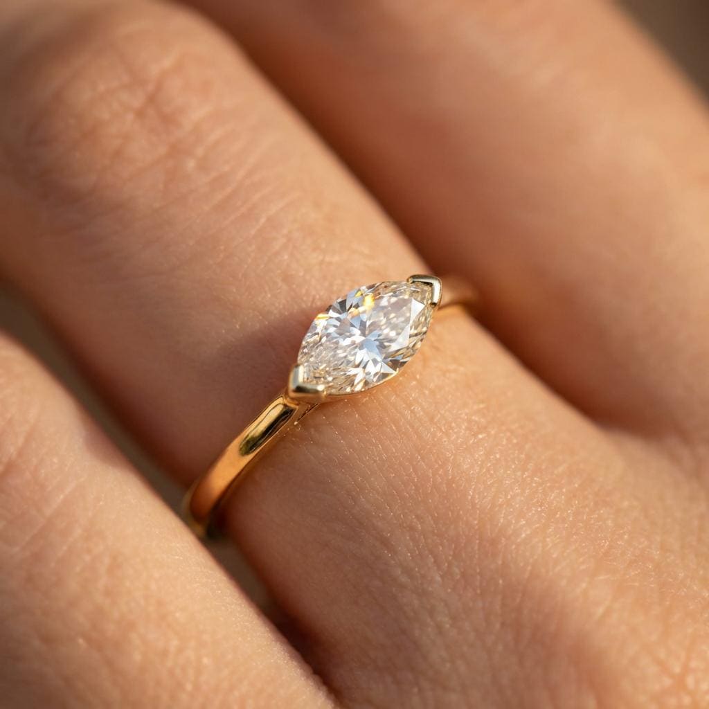 East West Marquise CZ Travel Ring | Minimalist Solitaire Engagement Ring | Vacation Replacement Ring | Dainty East West Marquise Ring