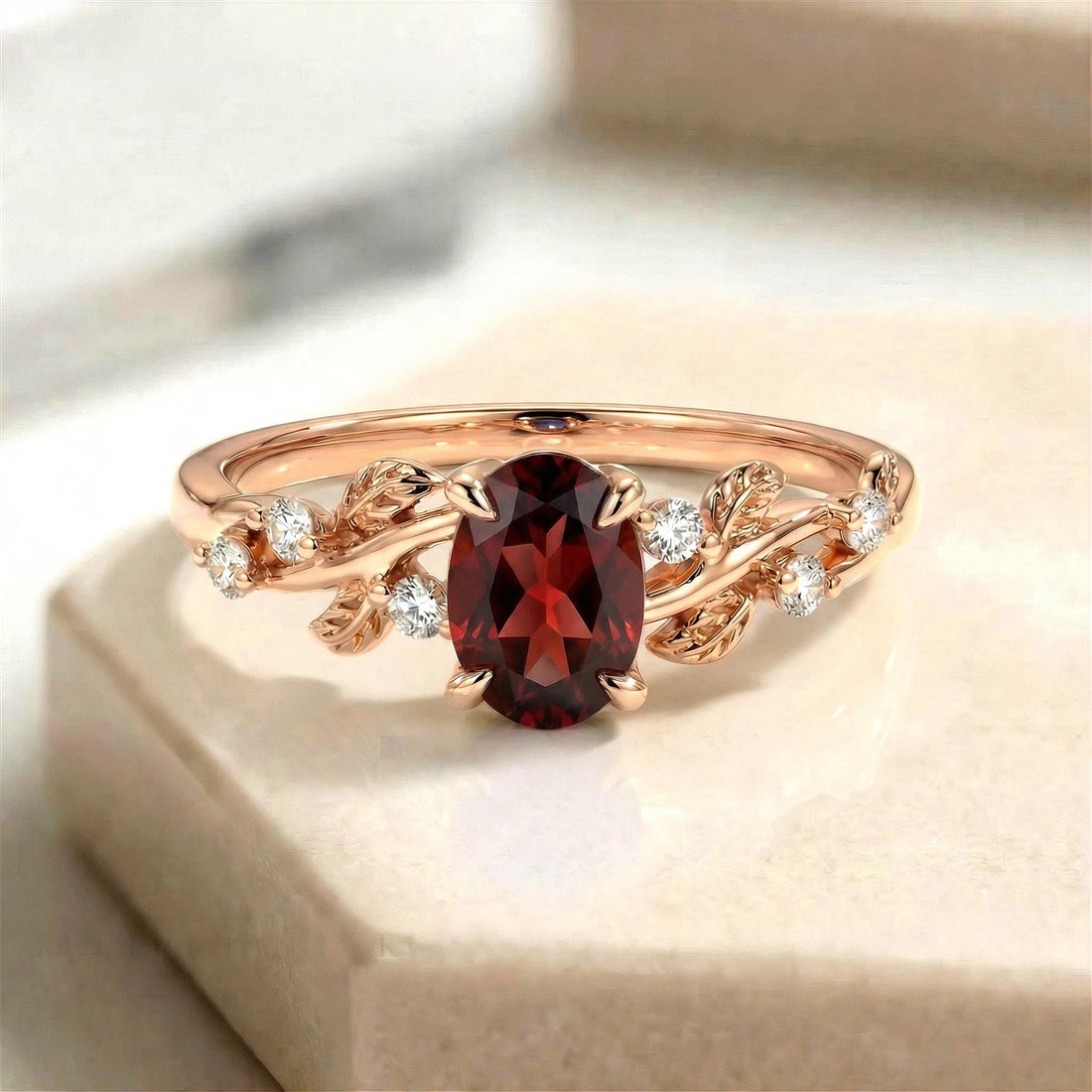 Garnet Ring for Women – Meaningful Gift – 14K Gold Nature Inspired Jewelry