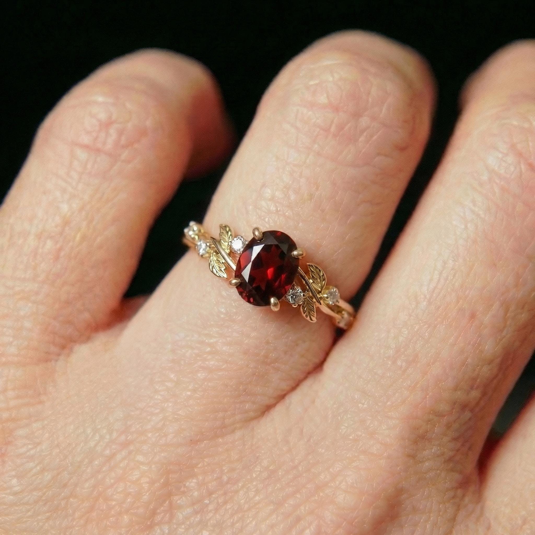 Garnet Ring for Women – Meaningful Gift – 14K Gold Nature Inspired Jewelry