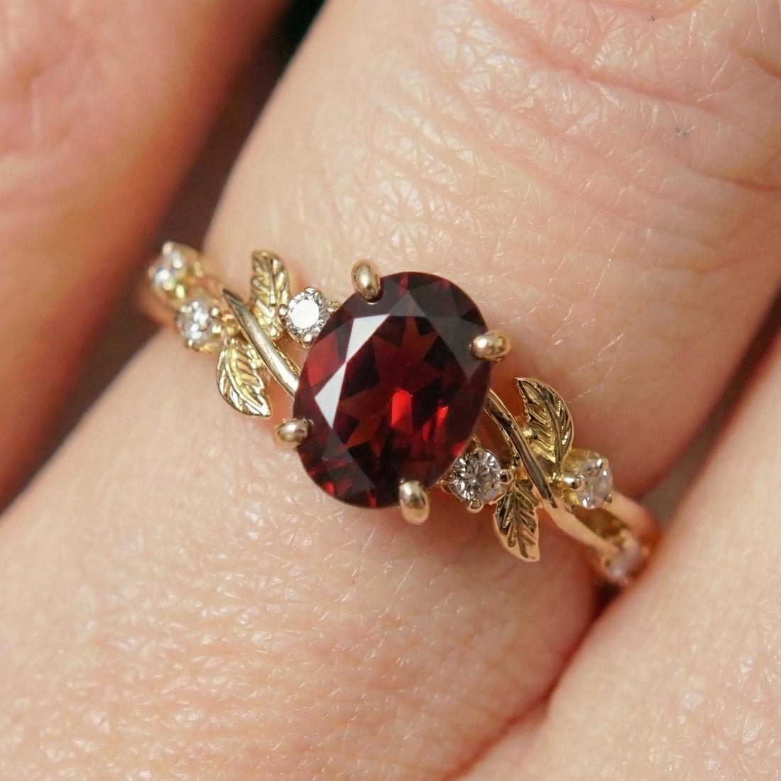 Garnet Ring for Women – Meaningful Gift – 14K Gold Nature Inspired Jewelry