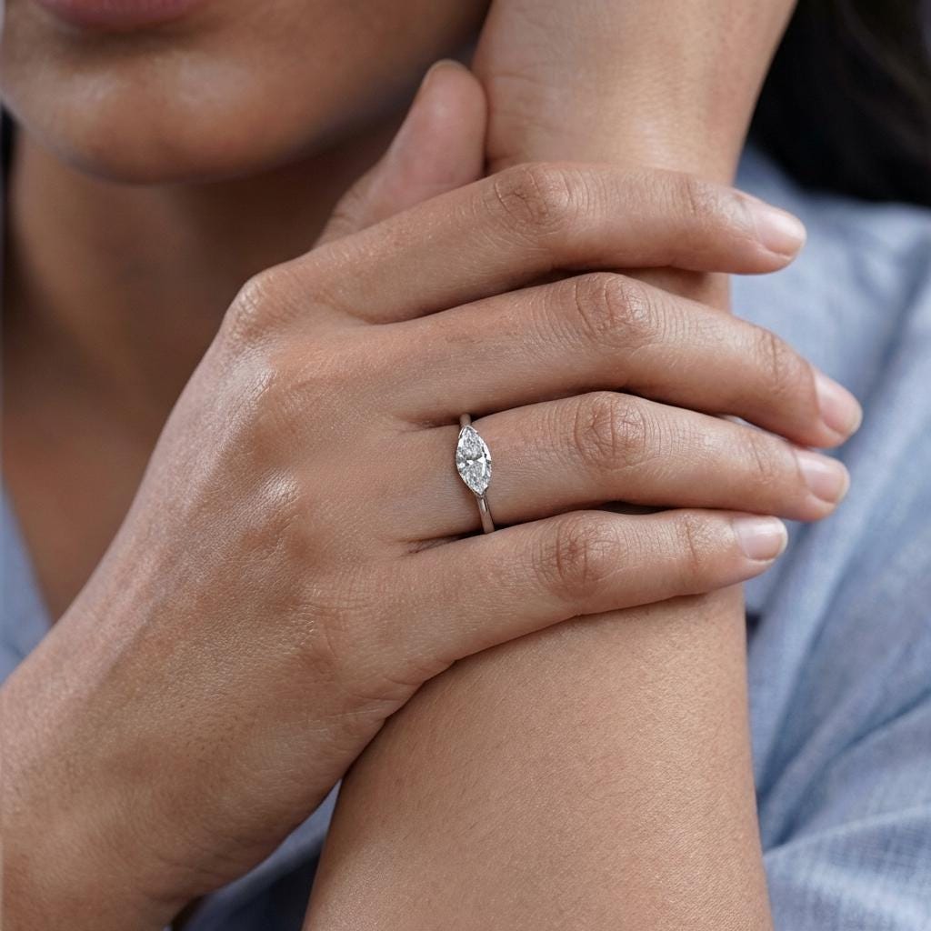 Lab Grown Diamond Marquise Travel Ring | Minimalist Engagement Ring | Marquise Solitaire Ring | Ethical Diamond Vacation Ring