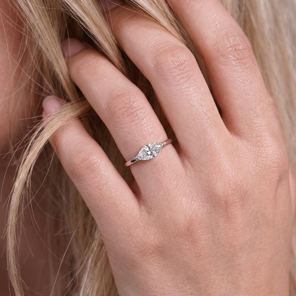 Lab Grown Diamond Marquise Travel Ring | Minimalist Engagement Ring | Marquise Solitaire Ring | Ethical Diamond Vacation Ring