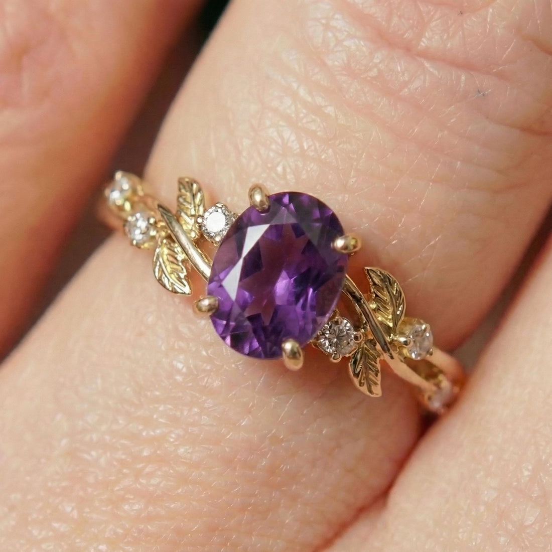 Amethyst Ring for Women – Push Present Gift – 14K Gold Nature Inspired Jewelry