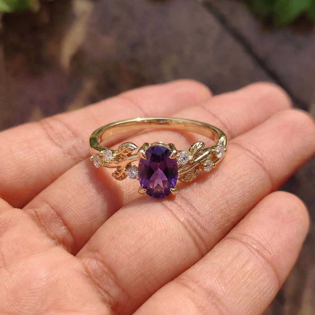 Amethyst Ring for Women – Push Present Gift – 14K Gold Nature Inspired Jewelry