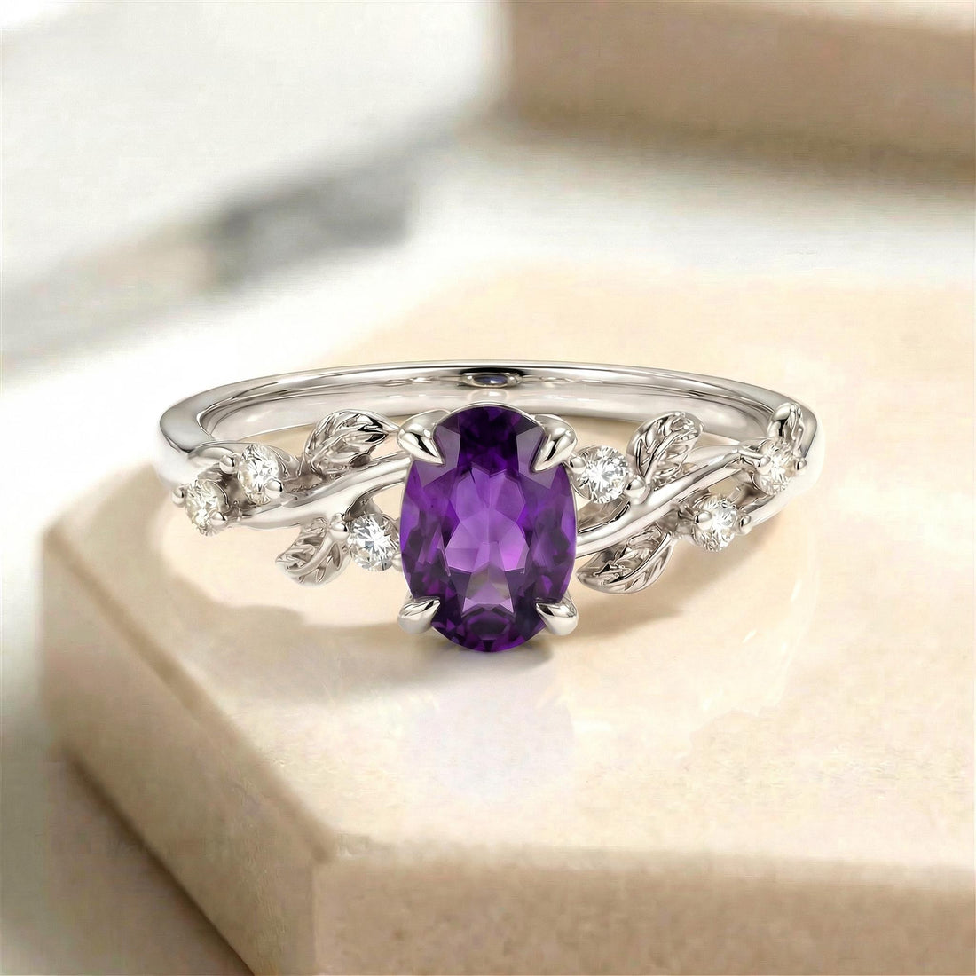 Amethyst Ring for Women – Push Present Gift – 14K Gold Nature Inspired Jewelry