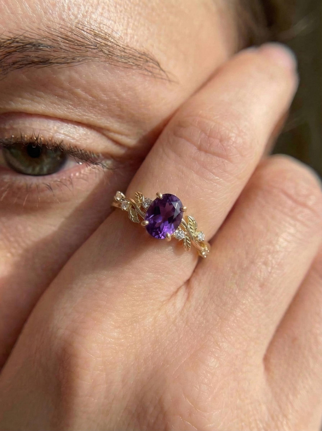Amethyst Ring for Women – Push Present Gift – 14K Gold Nature Inspired Jewelry