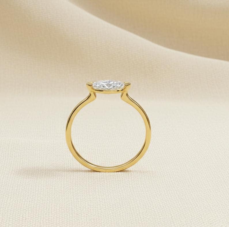 Marquise Moissanite Travel Ring | Minimalist Solitaire Engagement Ring | Dainty Marquise Cut Vacation Ring | Low Profile Promise Ring