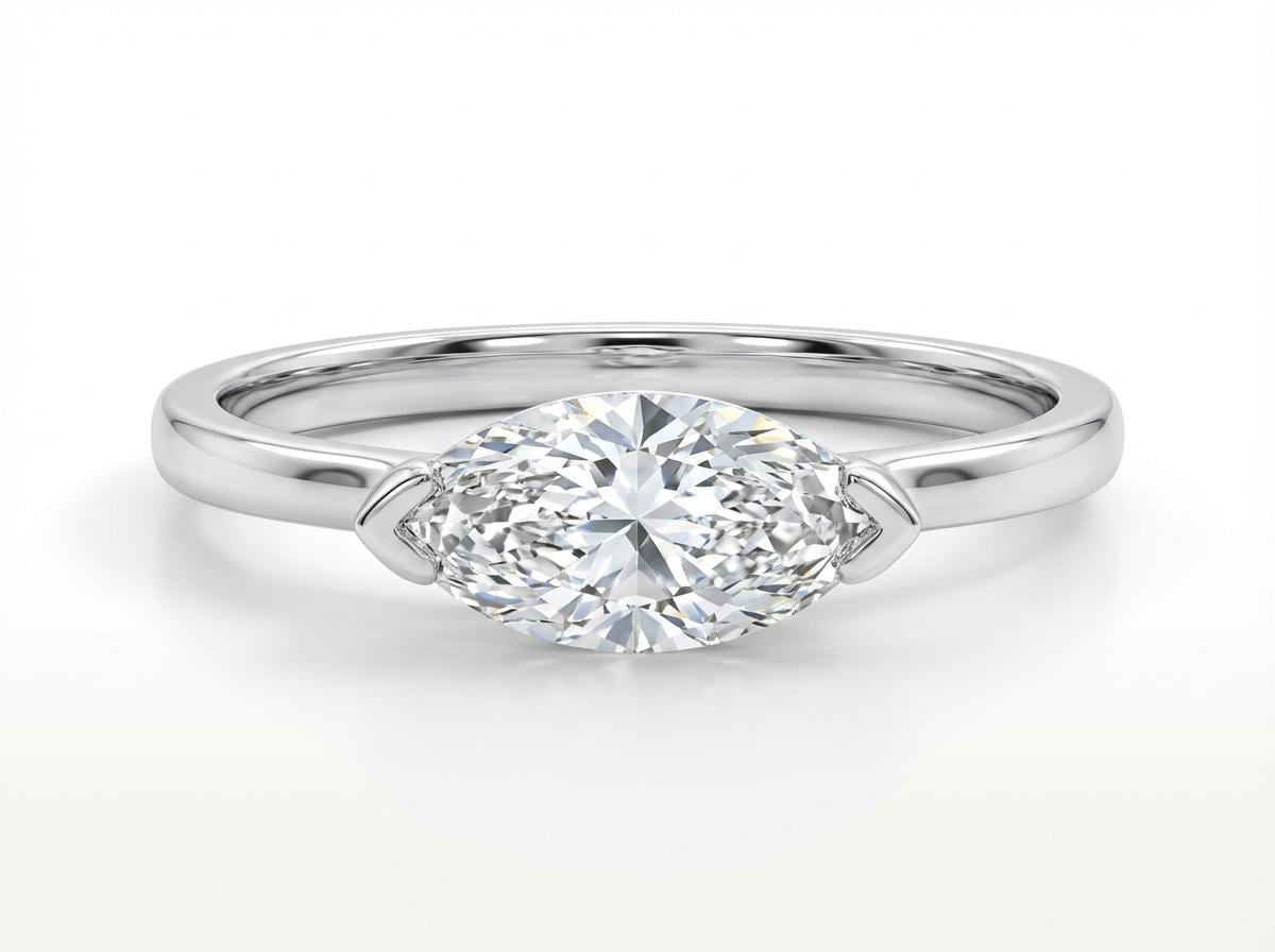 Marquise Moissanite Travel Ring | Minimalist Solitaire Engagement Ring | Dainty Marquise Cut Vacation Ring | Low Profile Promise Ring