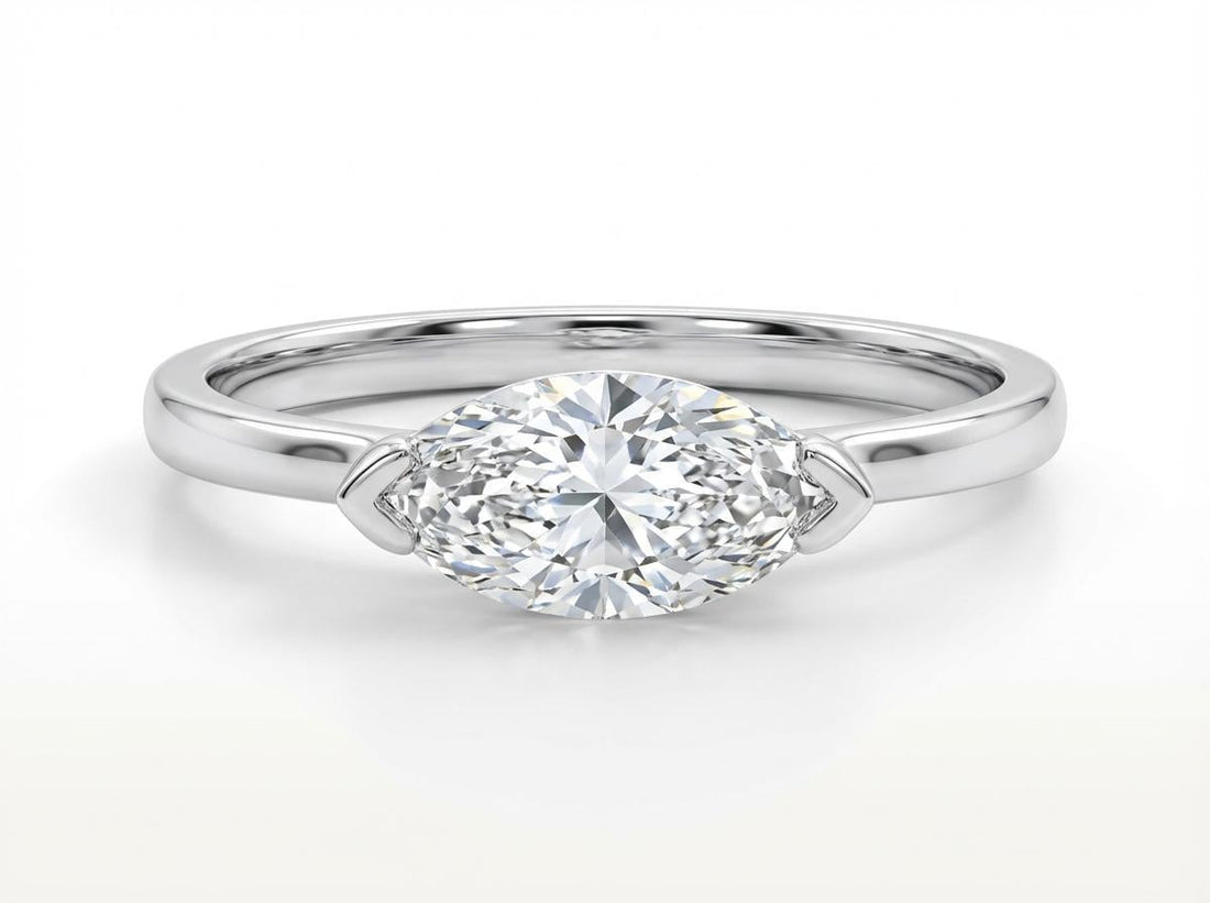 Marquise Moissanite Travel Ring | Minimalist Solitaire Engagement Ring | Dainty Marquise Cut Vacation Ring | Low Profile Promise Ring