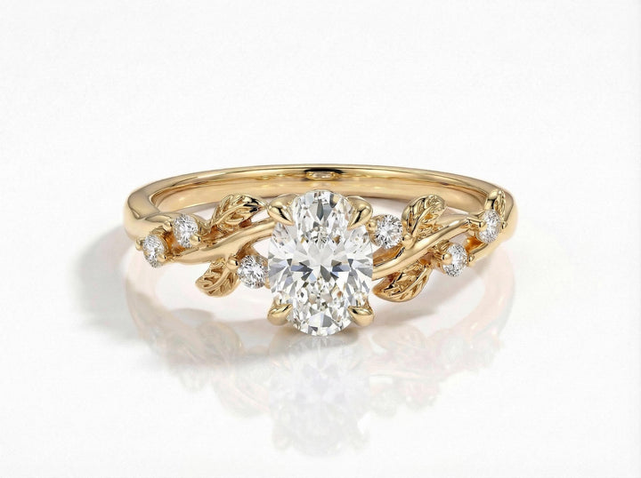 Unique Moissanite Engagement Ring for Women – Proposal Ring – 14K Gold Nature Inspired Jewelry