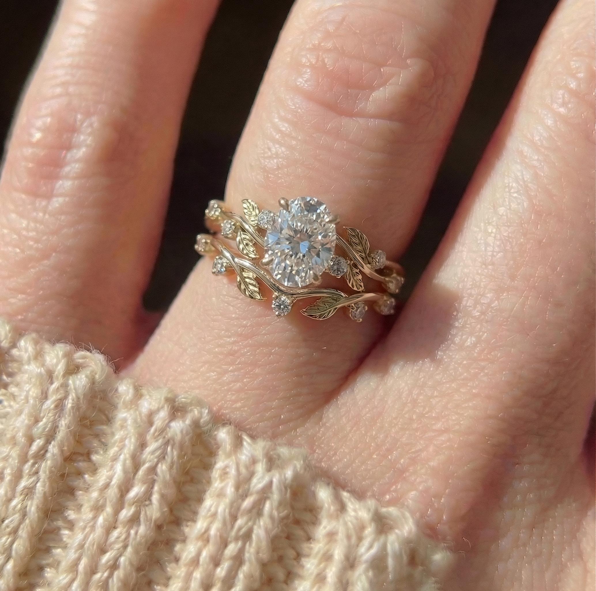 Unique Moissanite Engagement Ring for Women – Proposal Ring – 14K Gold Nature Inspired Jewelry