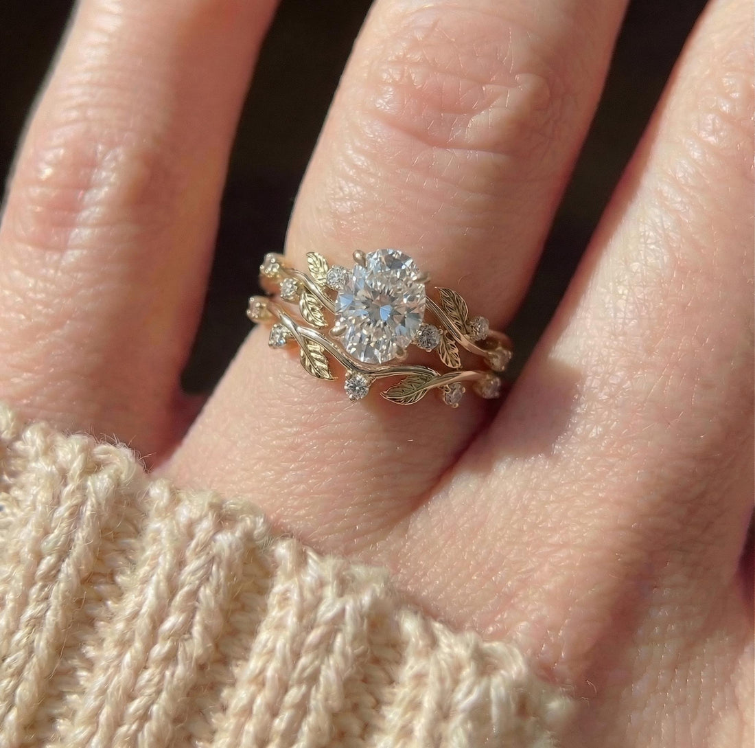 Unique Moissanite Engagement Ring for Women – Proposal Ring – 14K Gold Nature Inspired Jewelry