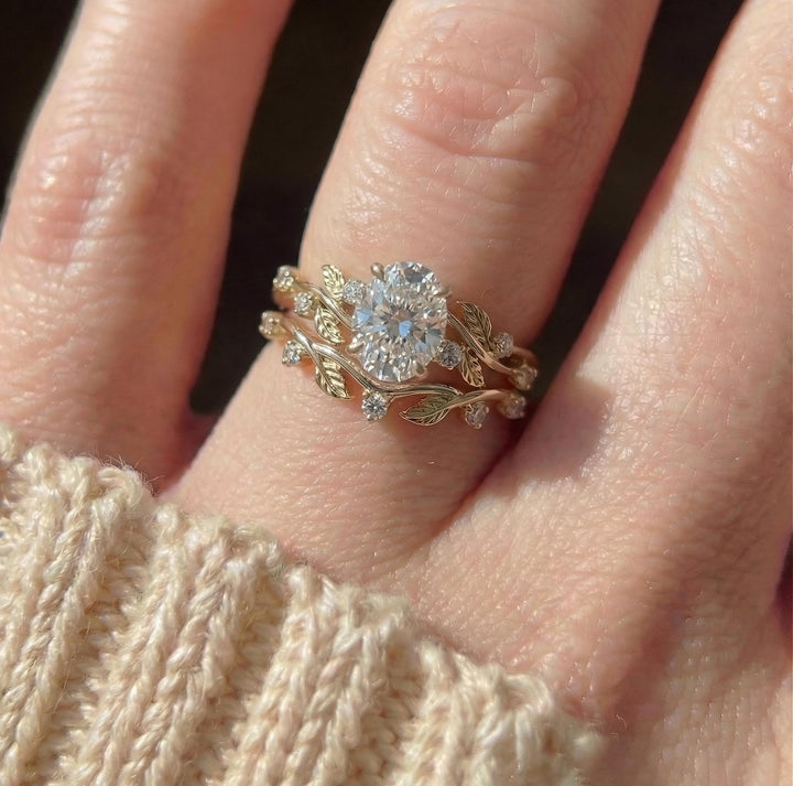 Unique Moissanite Engagement Ring for Women – Proposal Ring – 14K Gold Nature Inspired Jewelry
