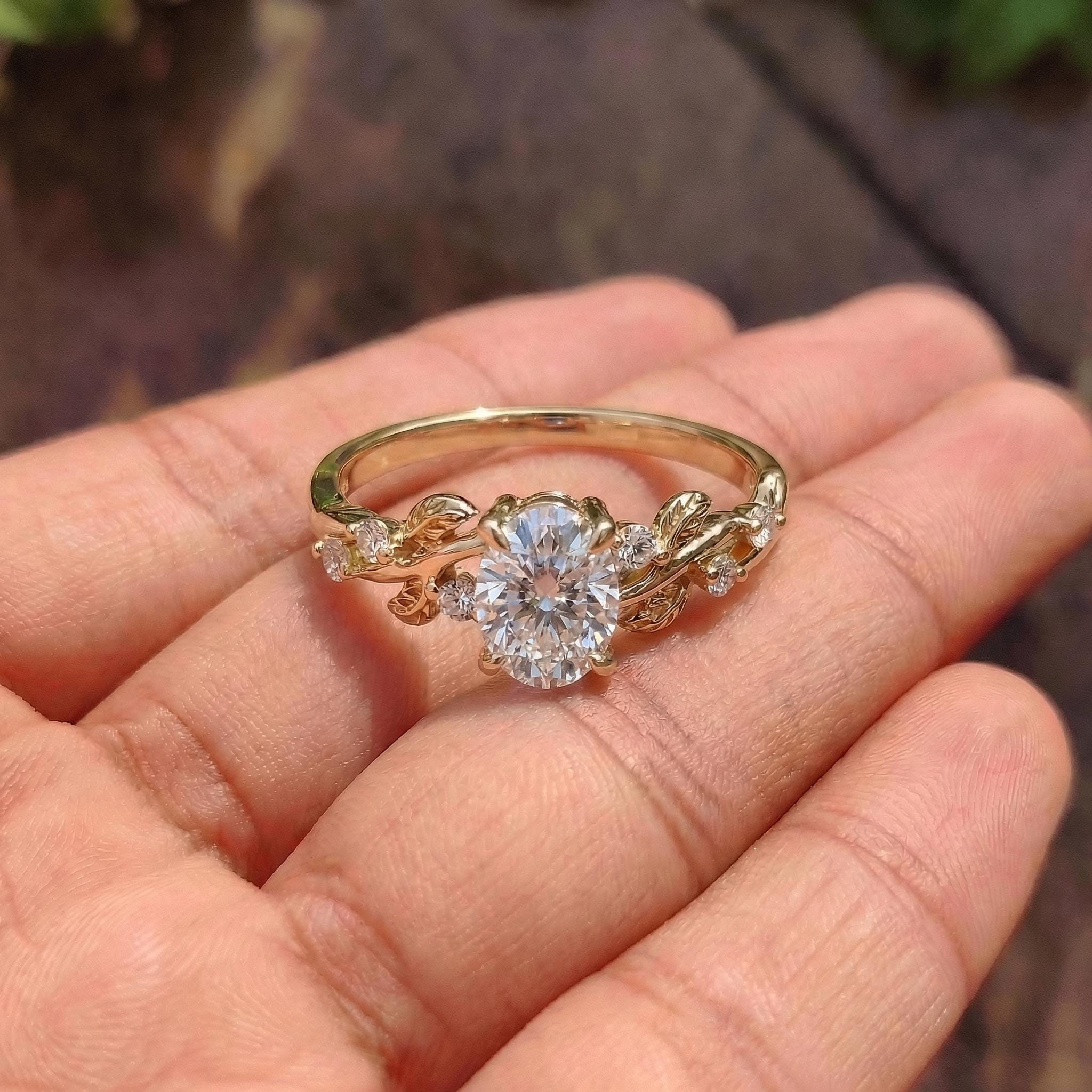 Unique Moissanite Engagement Ring for Women – Proposal Ring – 14K Gold Nature Inspired Jewelry