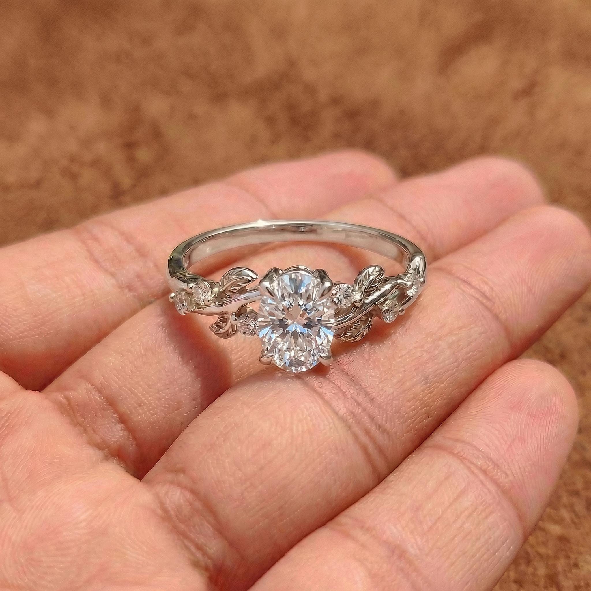 Unique Moissanite Engagement Ring for Women – Proposal Ring – 14K Gold Nature Inspired Jewelry