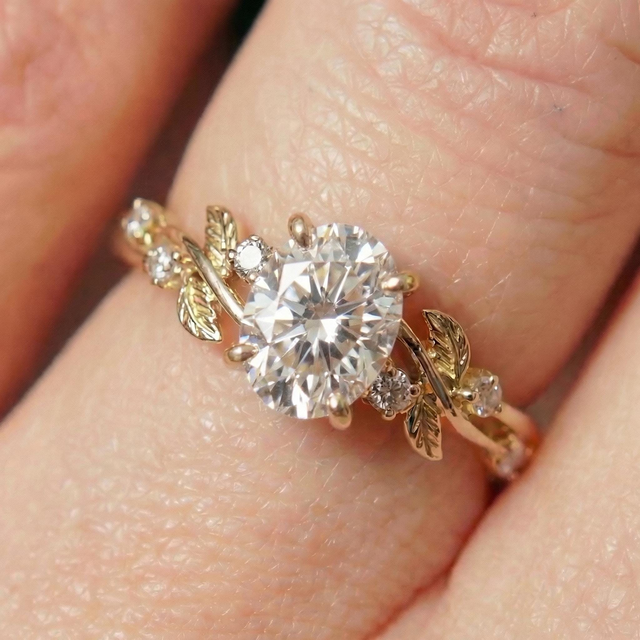 Unique Moissanite Engagement Ring for Women – Proposal Ring – 14K Gold Nature Inspired Jewelry