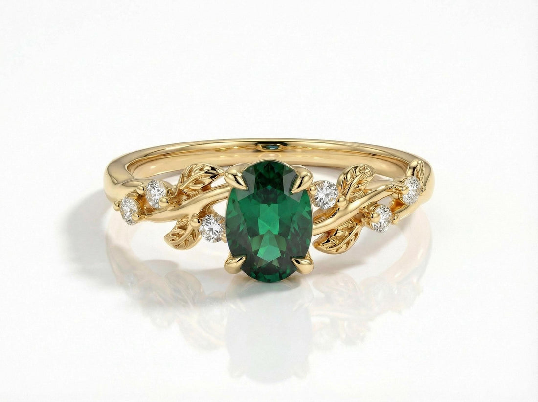 Emerald Ring for Women – Gift for Mom – 14K Gold Nature Inspired Jewelry