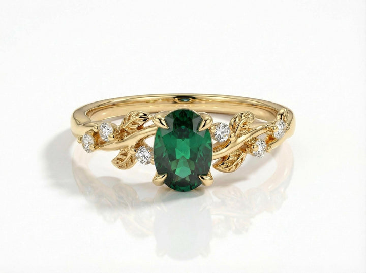 Emerald Ring for Women – Gift for Mom – 14K Gold Nature Inspired Jewelry
