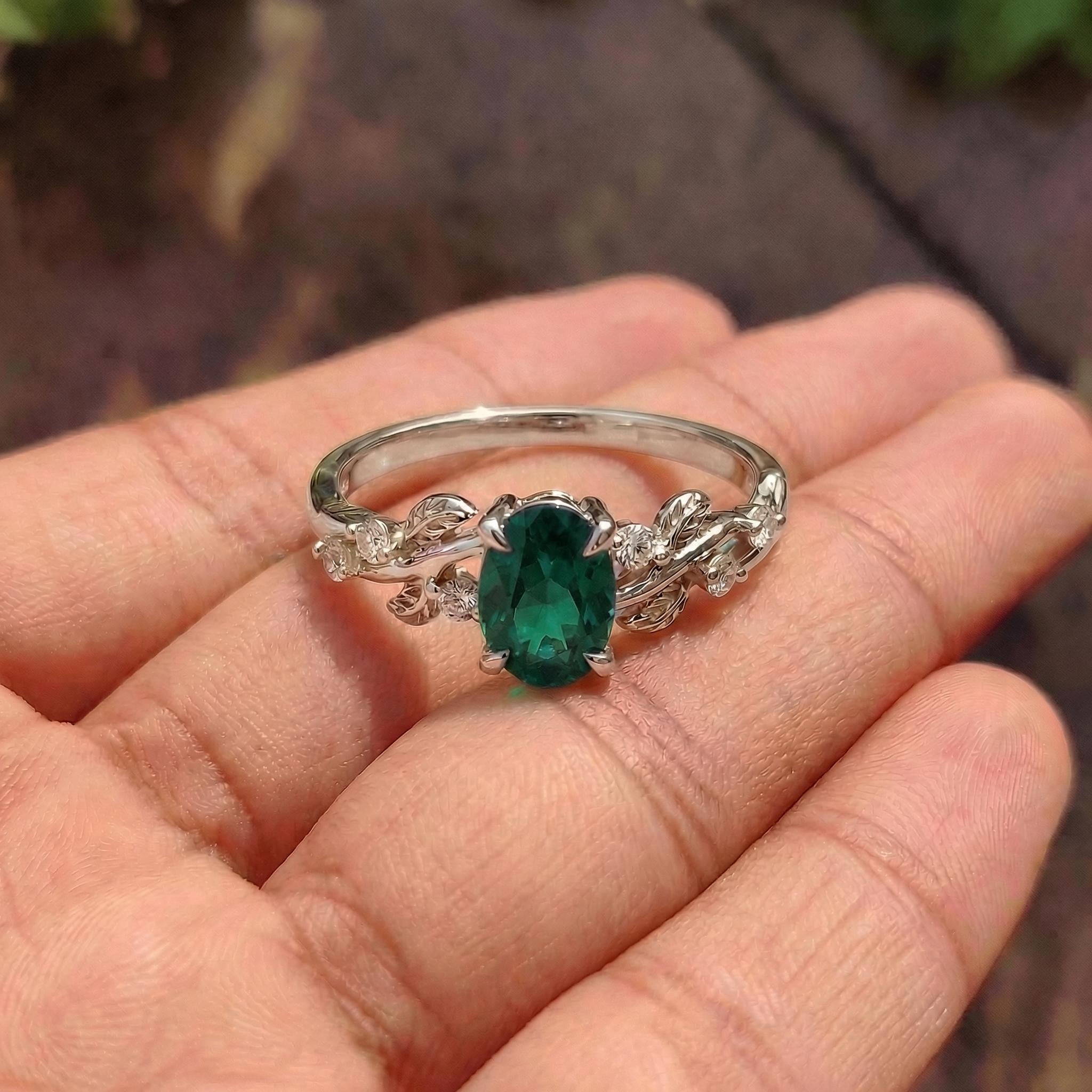 Emerald Ring for Women – Gift for Mom – 14K Gold Nature Inspired Jewelry