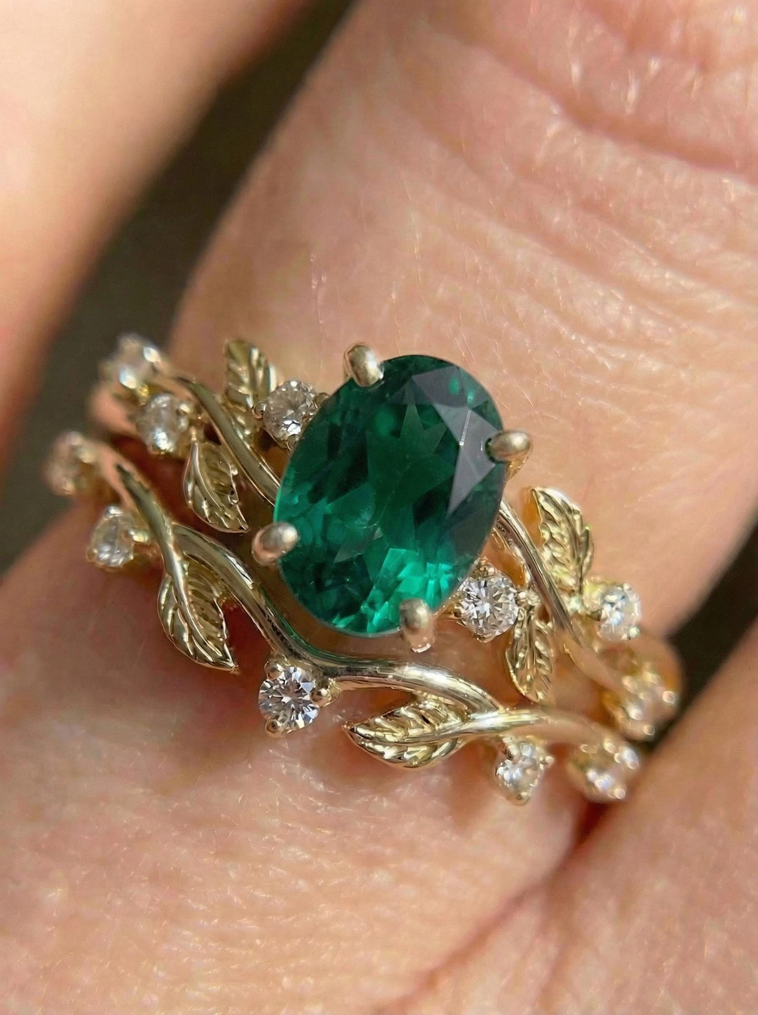 Emerald Ring for Women – Gift for Mom – 14K Gold Nature Inspired Jewelry