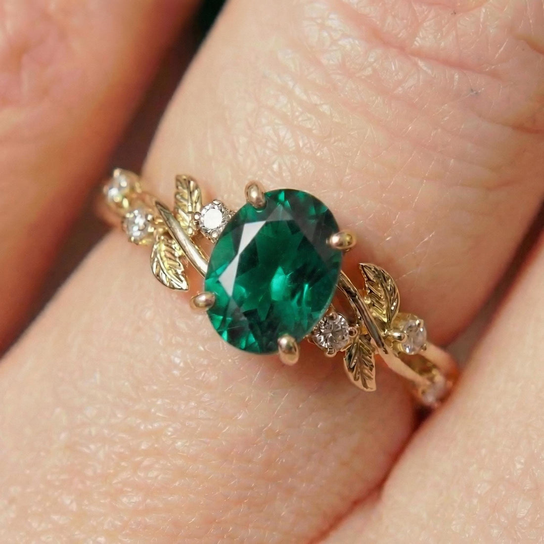 Emerald Ring for Women – Gift for Mom – 14K Gold Nature Inspired Jewelry