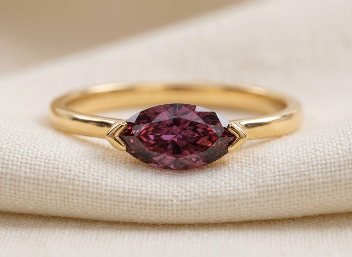East West Marquise Garnet CZ Travel Ring Minimalist Red Solitaire Ring January Birthstone Vacation Ring Dainty East West Engagement Ring