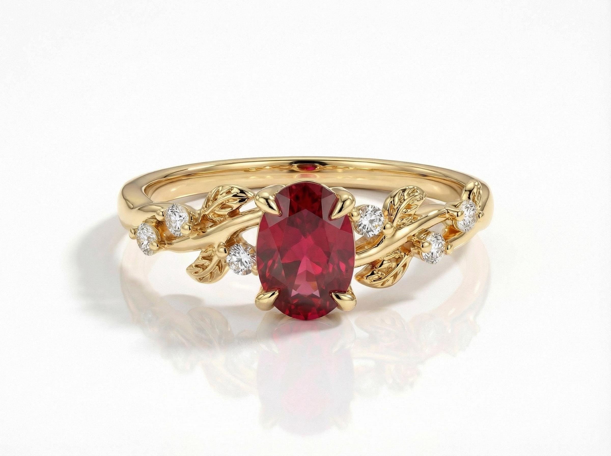 Ruby Ring for Women – Meaningful Gift – 14K Gold Nature Inspired Jewelry