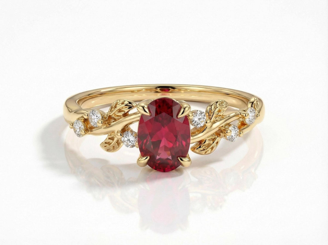 Ruby Ring for Women – Meaningful Gift – 14K Gold Nature Inspired Jewelry