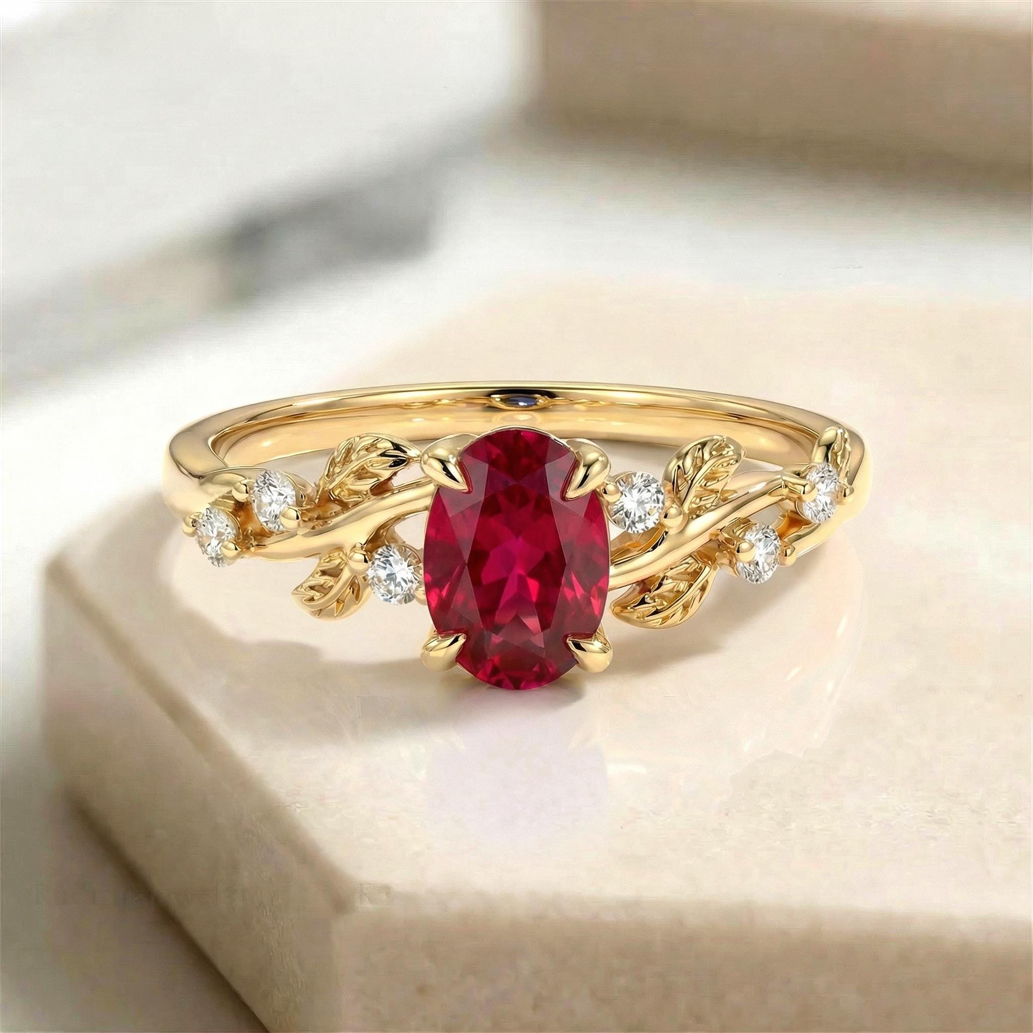 Ruby Ring for Women – Meaningful Gift – 14K Gold Nature Inspired Jewelry