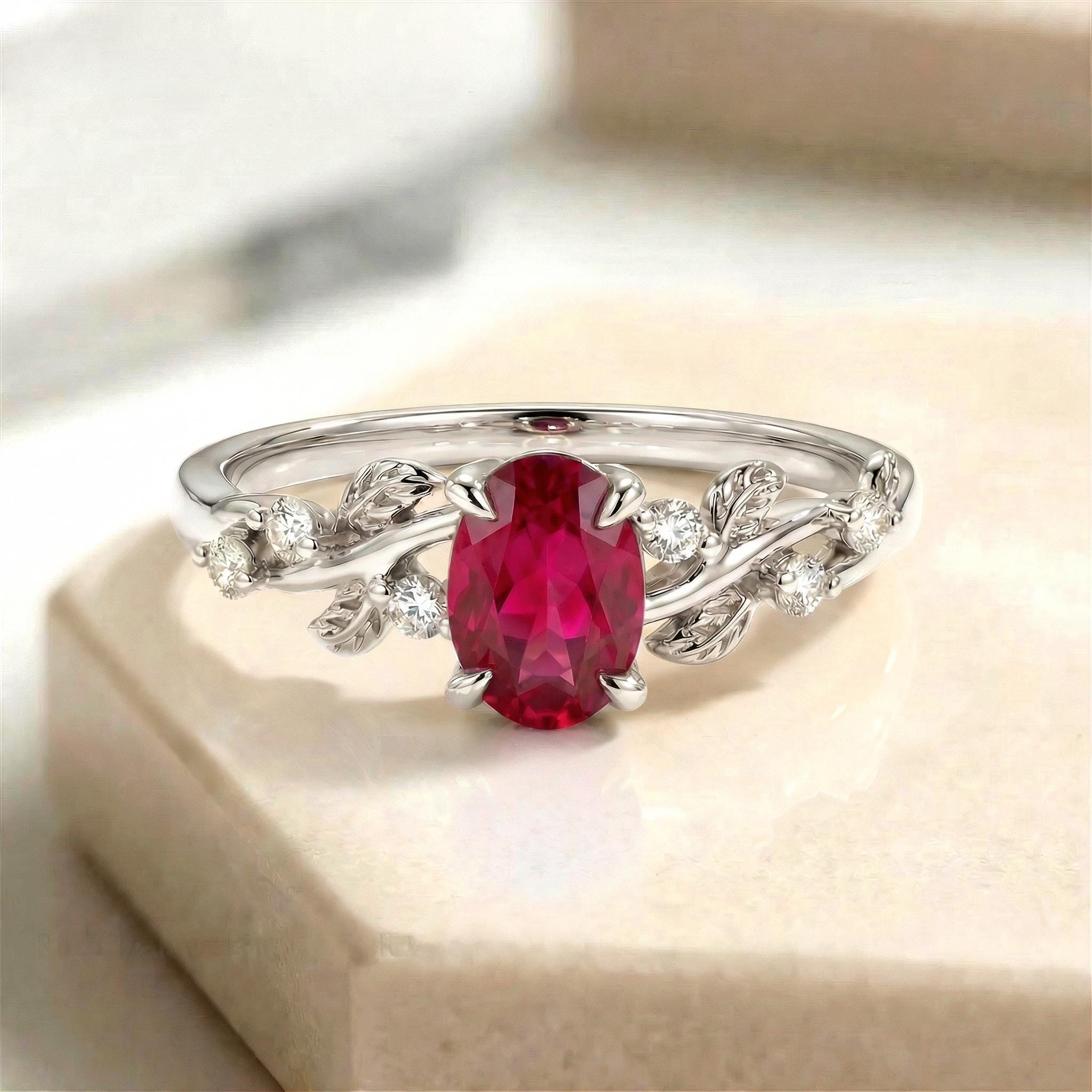 Ruby Ring for Women – Meaningful Gift – 14K Gold Nature Inspired Jewelry