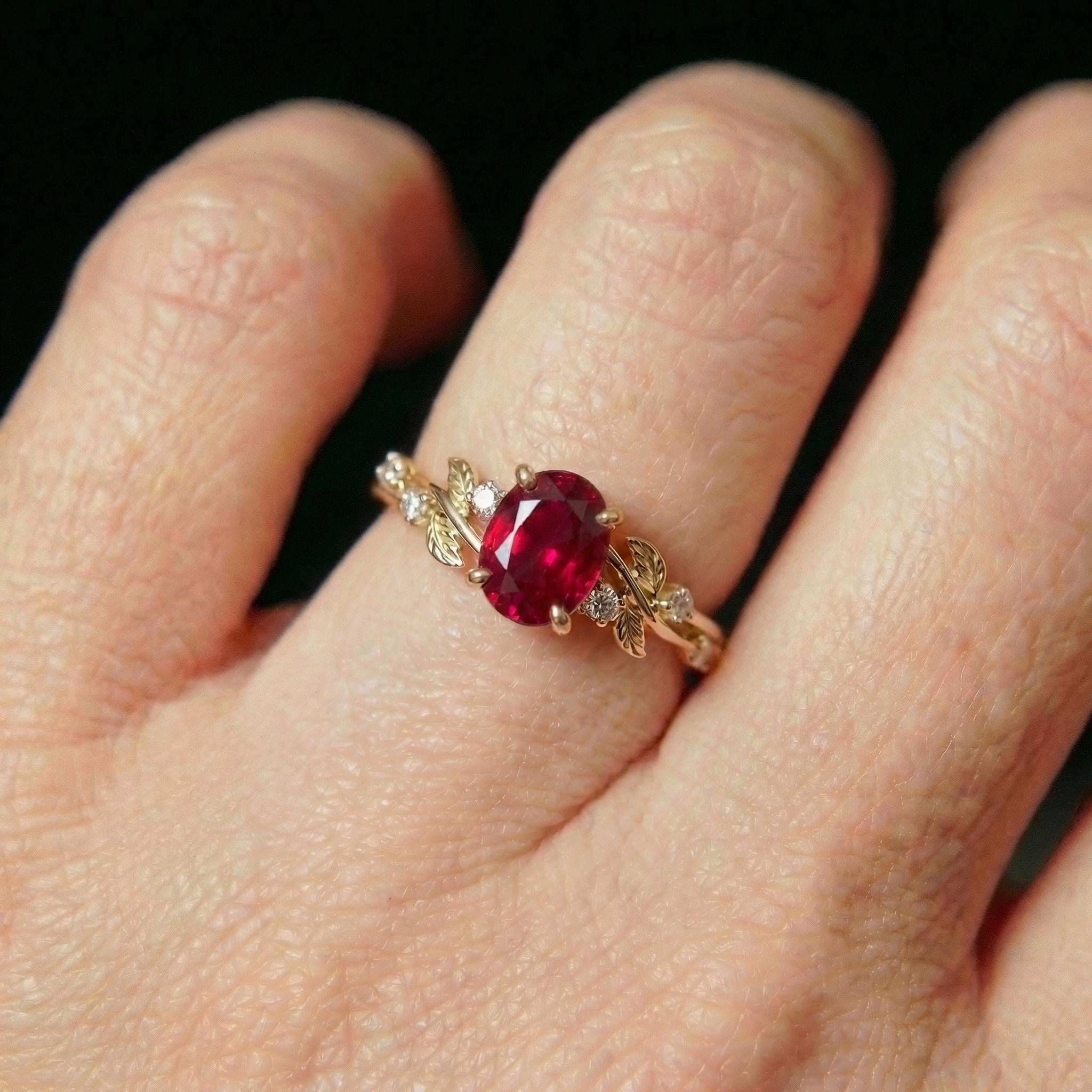 Ruby Ring for Women – Meaningful Gift – 14K Gold Nature Inspired Jewelry