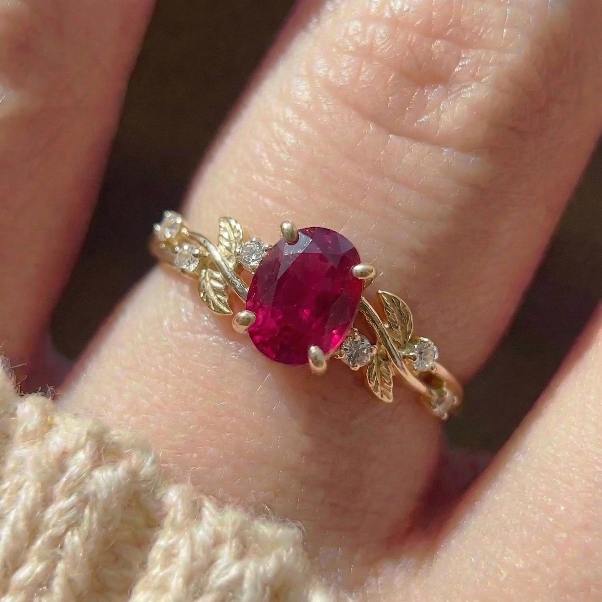 Ruby Ring for Women – Meaningful Gift – 14K Gold Nature Inspired Jewelry