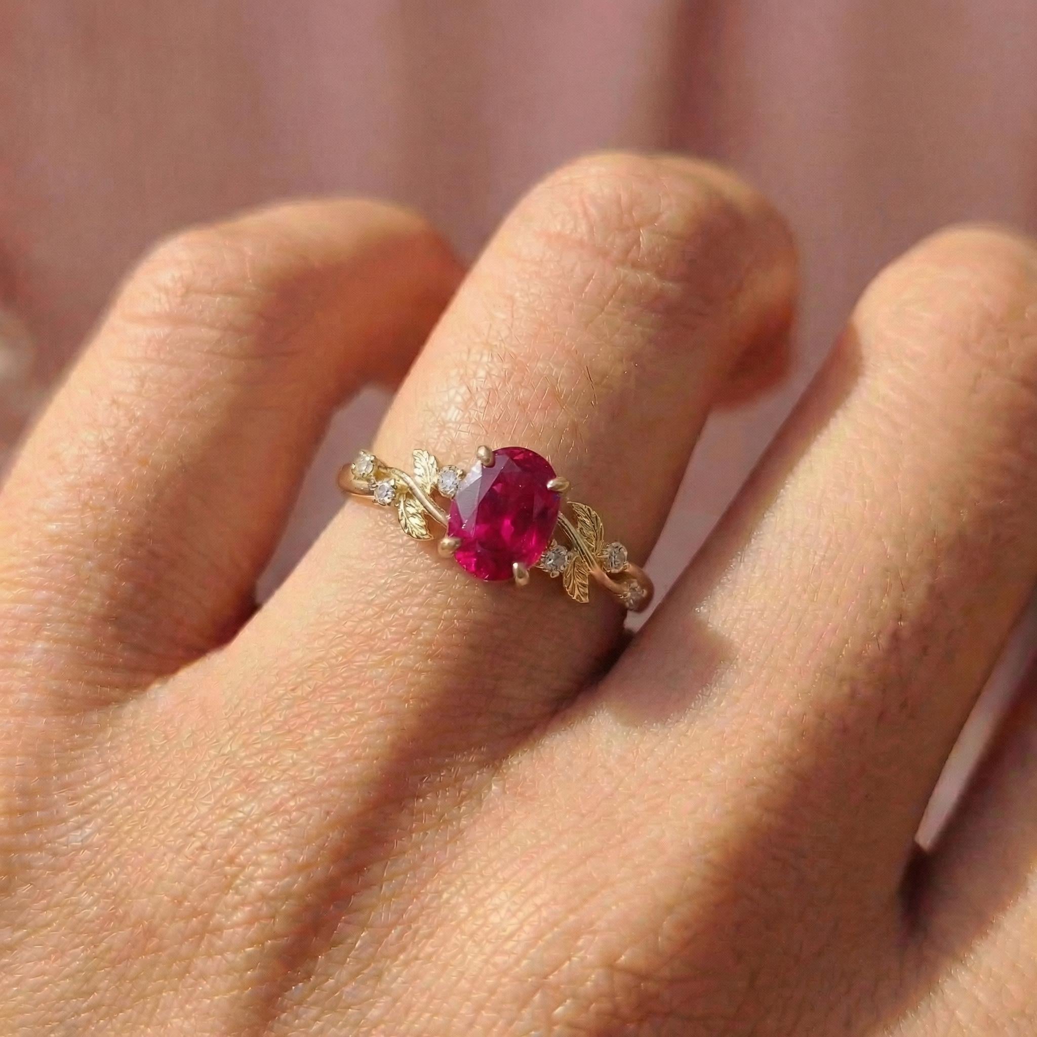 Ruby Ring for Women – Meaningful Gift – 14K Gold Nature Inspired Jewelry