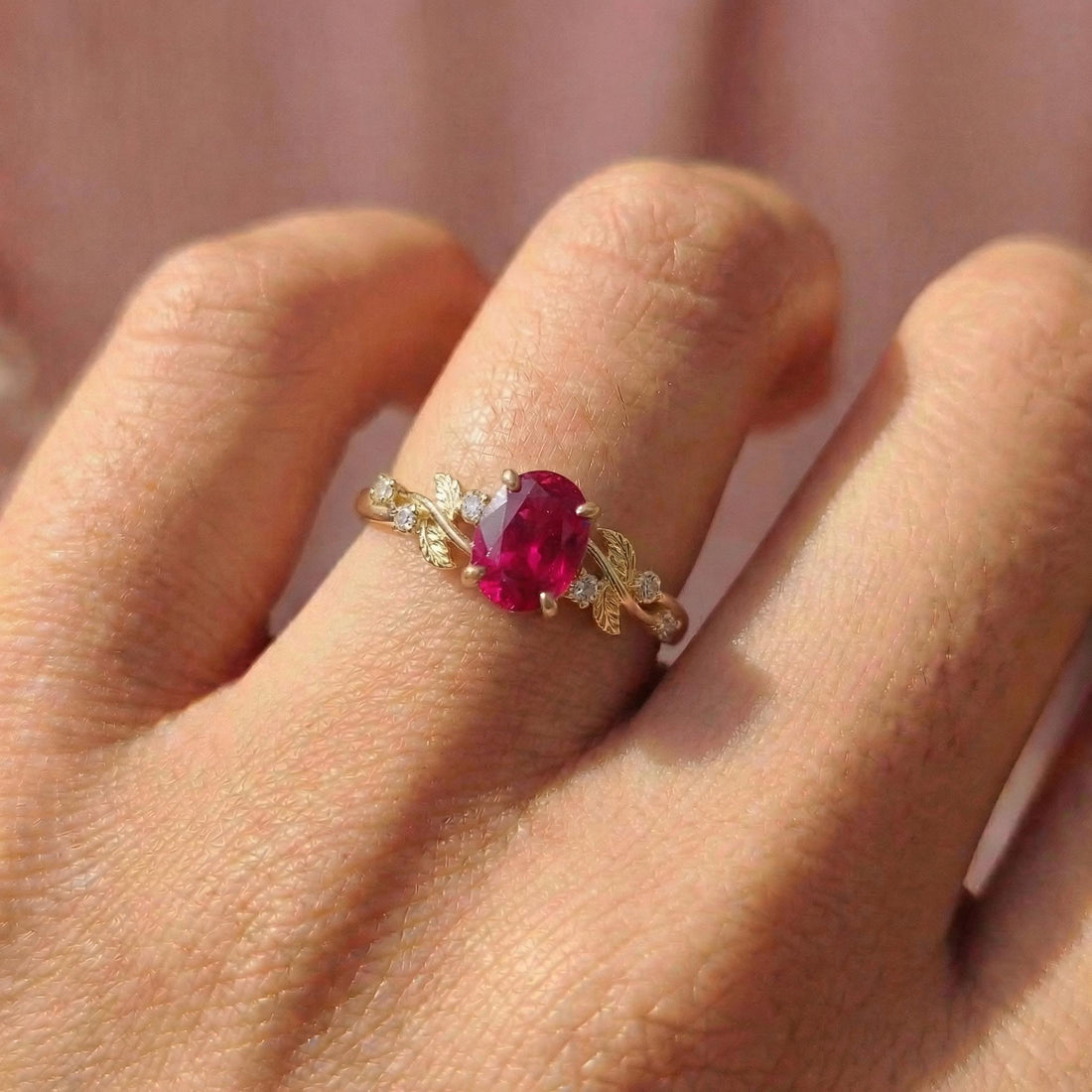 Ruby Ring for Women – Meaningful Gift – 14K Gold Nature Inspired Jewelry