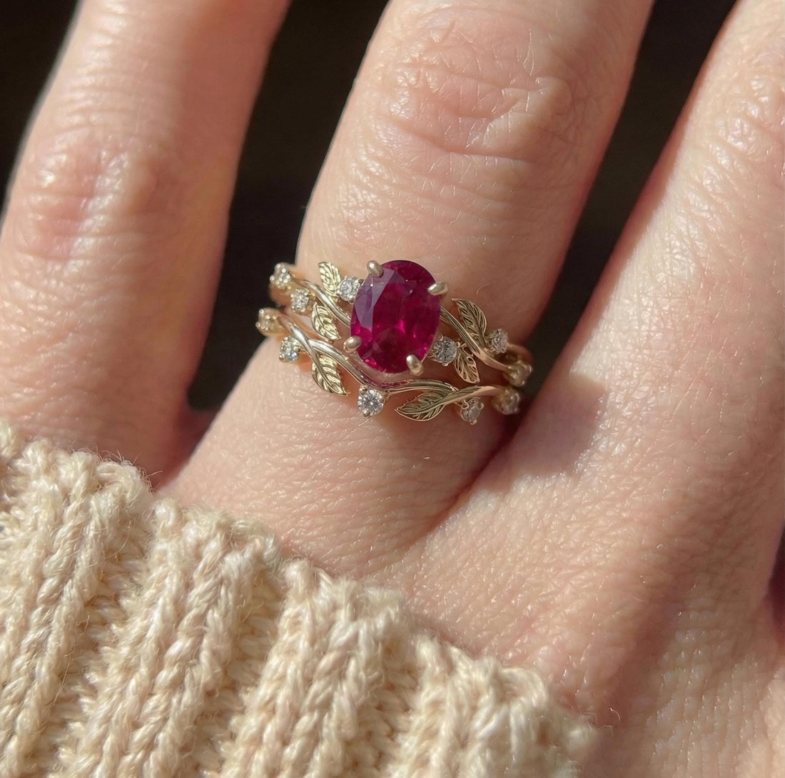 Ruby Ring for Women – Meaningful Gift – 14K Gold Nature Inspired Jewelry
