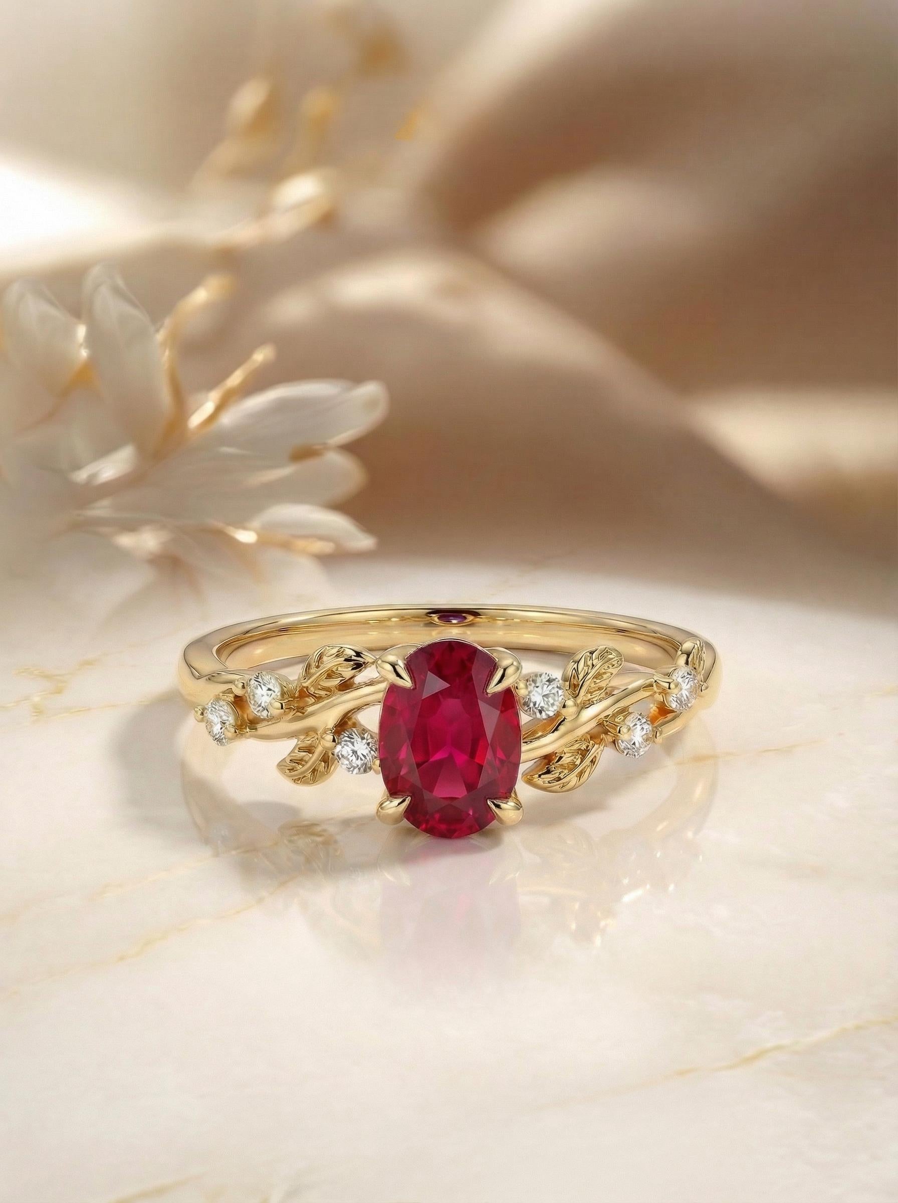 Ruby Ring for Women – Meaningful Gift – 14K Gold Nature Inspired Jewelry