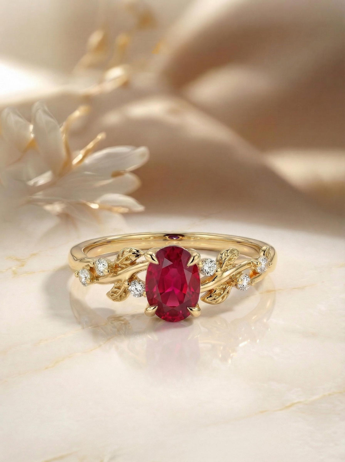 Ruby Ring for Women – Meaningful Gift – 14K Gold Nature Inspired Jewelry